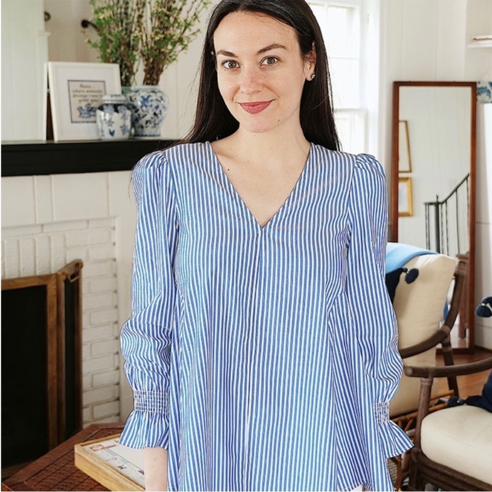 Tuckernuck Easton Blue And White Stripe Puff Sleeve Blouse New Size Small - Picture 3 of 12